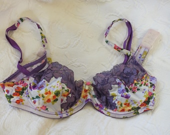 Dolce & Gabbana Floral Lace Bra, Purple, 36C Luxury Designer Lingerie
