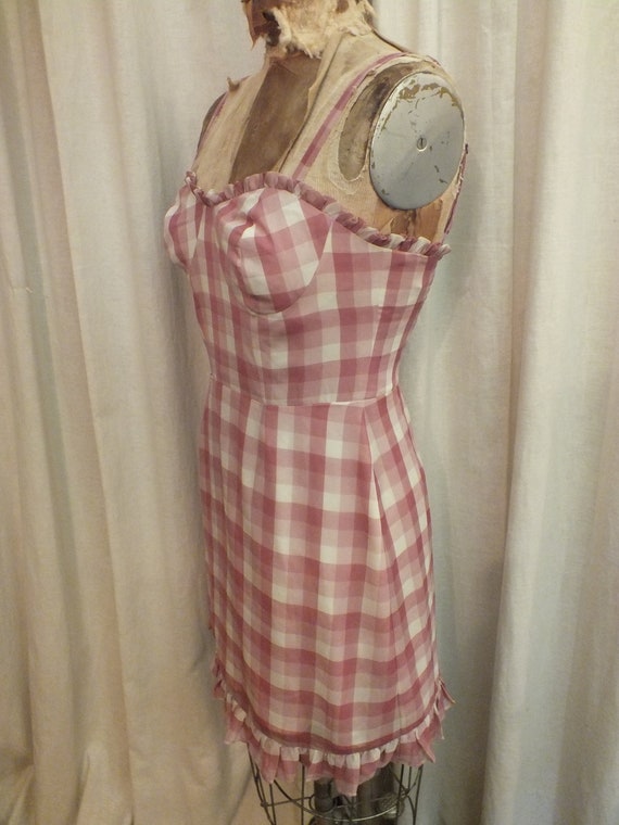 Gingham Pink Bustier Dress Above the Knee Length … - image 3