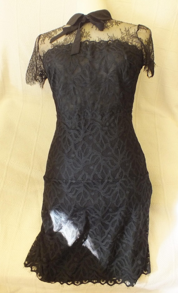 Black Lace Dress With Bow Designer Dress by Sandro Paris - Etsy