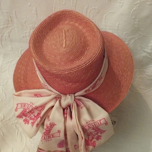 Vintage Juicy Couture Pink Straw Hat with Scarf
