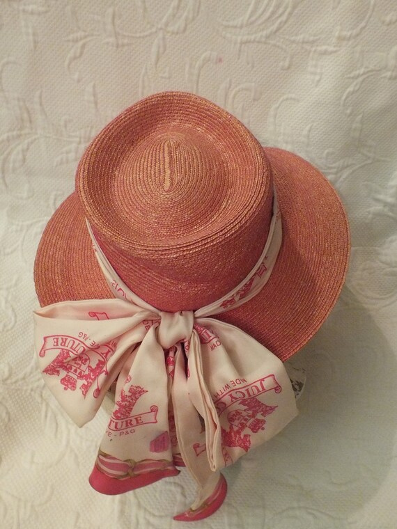 Vintage Juicy Couture Pink Straw Hat With Scarf - Etsy