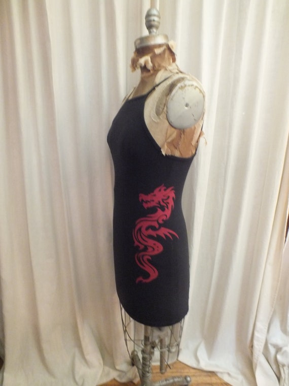 Mini Black Dress with Red Dragon  Sz S/M - image 1