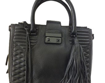 Black Leather Handbag with Tassel Designer Bag by Rebecca Minkoff
