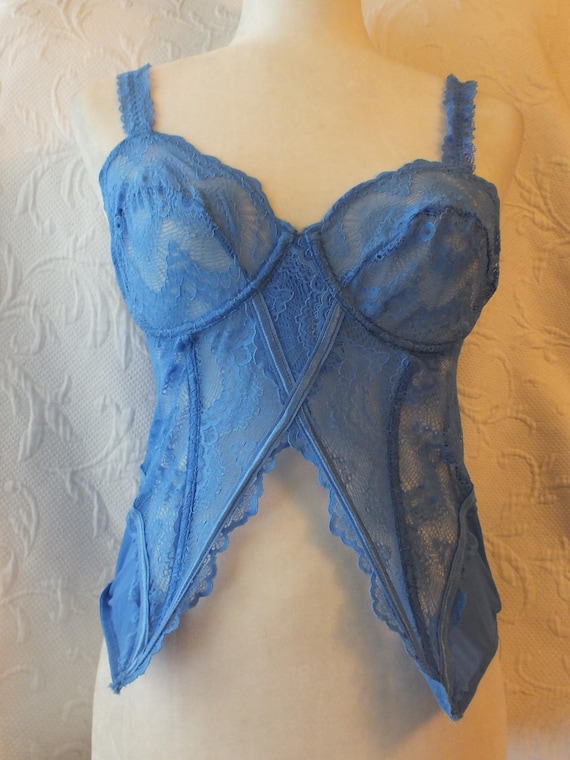 Bright Blue Lace Corset Wired Size 8