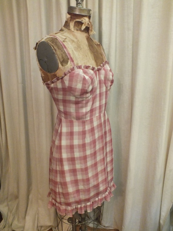 Gingham Pink Bustier Dress Above the Knee Length … - image 5