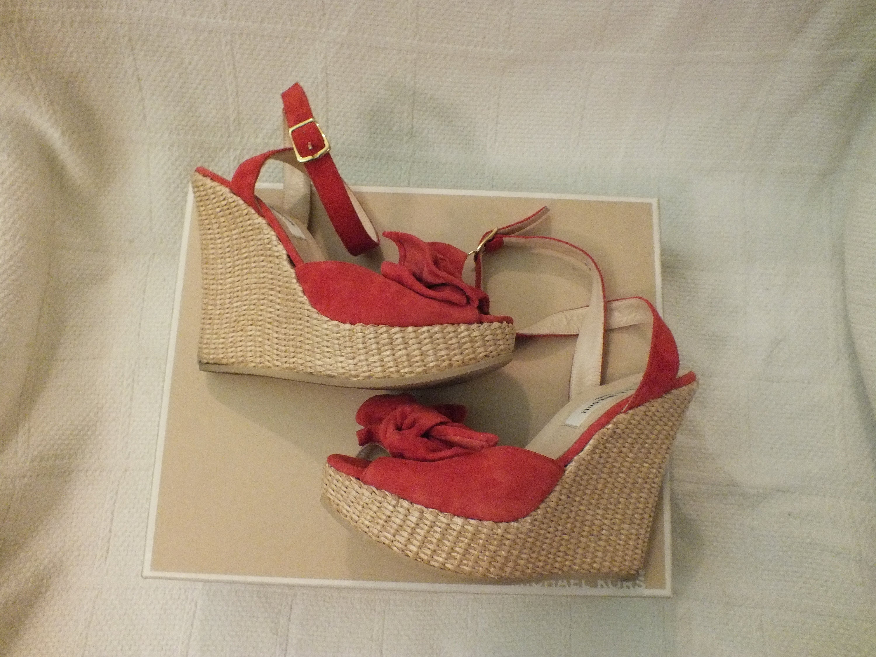 L.K. Bennett London Red Espadrilles With Bow Open Toe Wedge Sandals Suede Size 5.5 Etsy UK