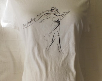 Vit designer-T-shirt för kvinnor, storlek Medium, elegant designerblus