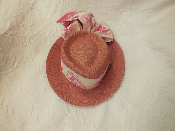Vintage Juicy Couture Pink Straw Hat With Scarf - Etsy