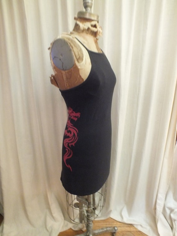 Mini Black Dress with Red Dragon  Sz S/M - image 5