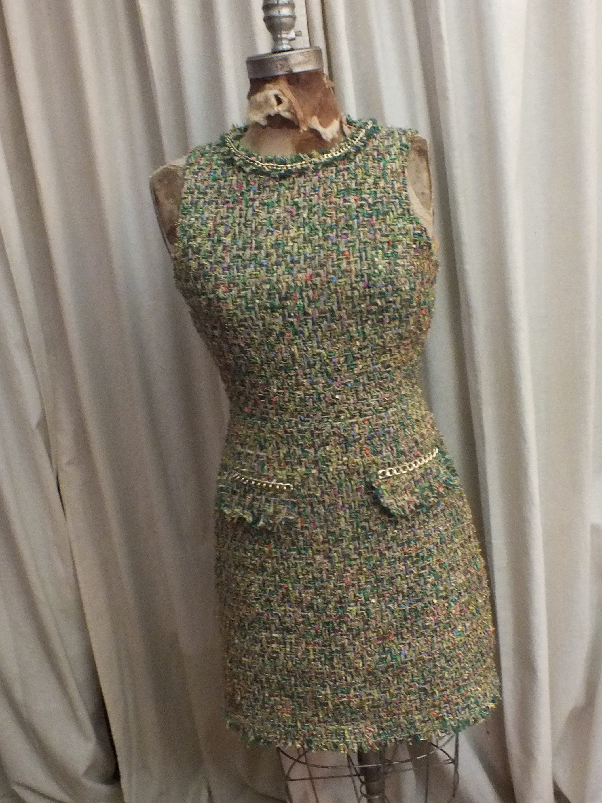 Chanel Multicolor Tweed Sleeveless Short Dress L Chanel