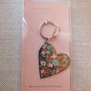 Heart Keychain Enamel Keychain Metal in Gold Color Multicolor