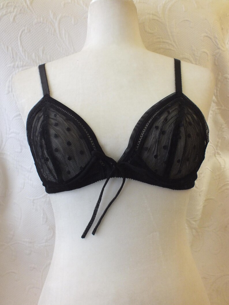 Vintage 90's Sheer See Through Black Bra with Polka Dots from Victoria's Secret Size 34B image 2