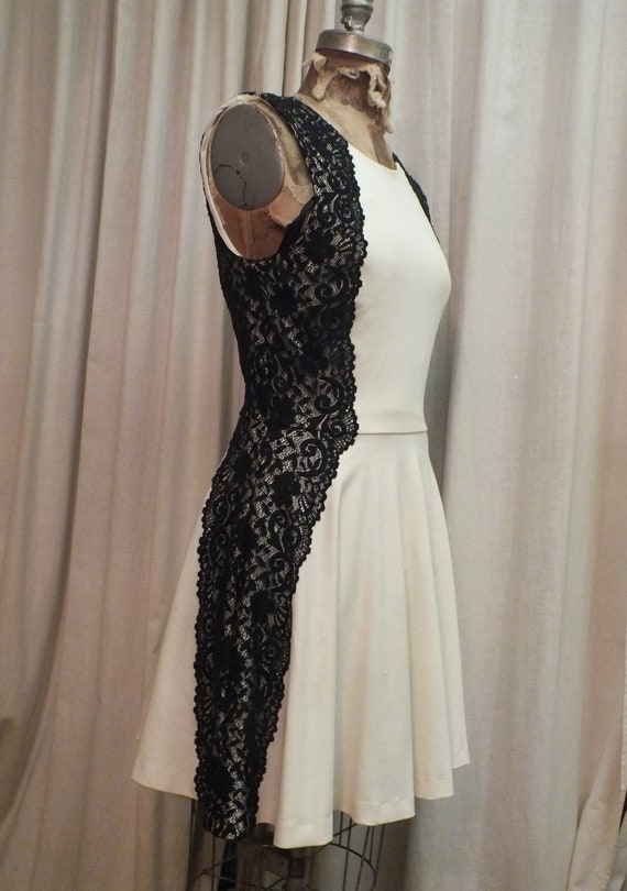 White with Black Lace Detail Dress by BEBE Size Me