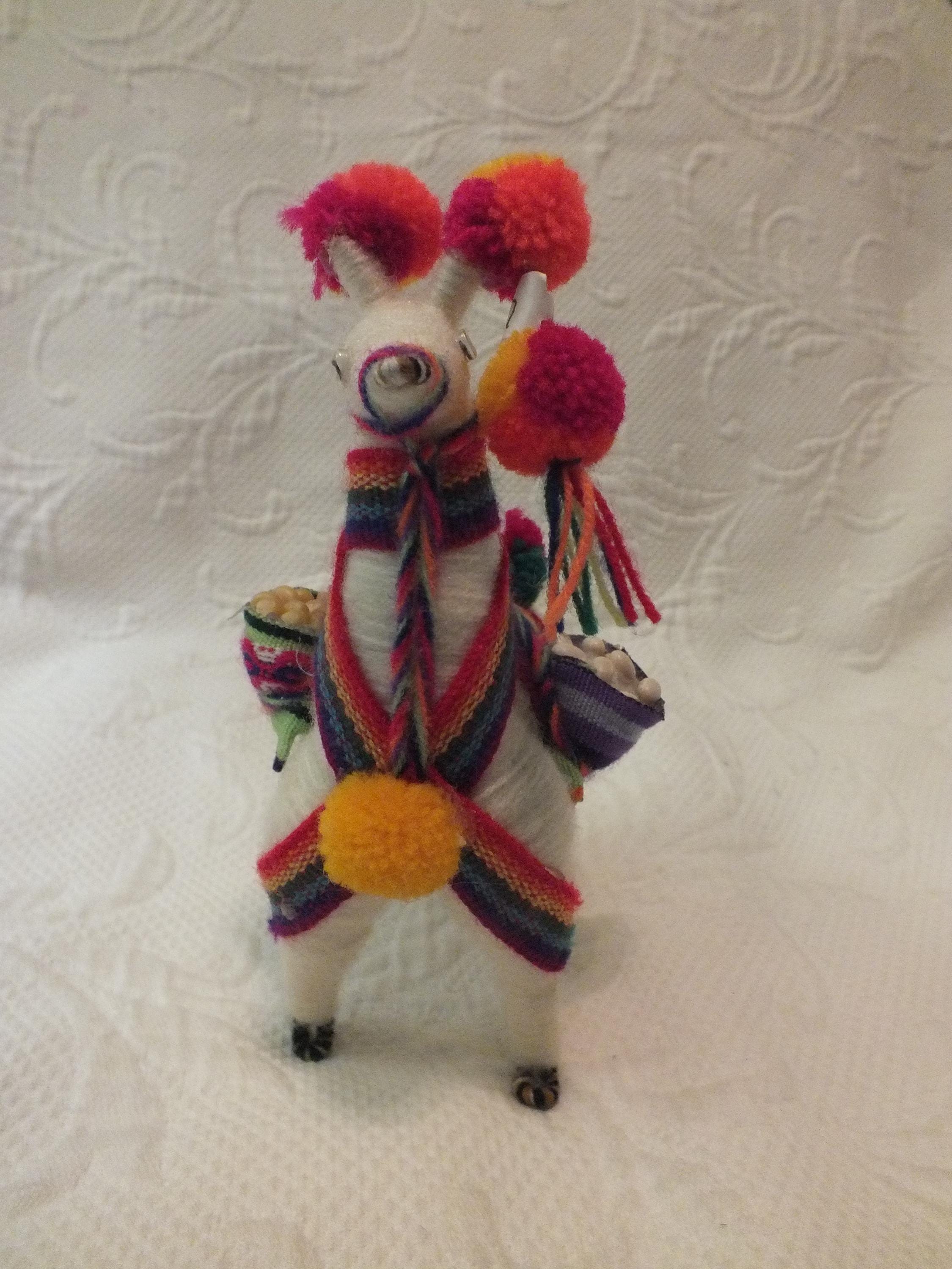Vintage Colorful Llama Carrying Vegetables Llama Made of Alpaca