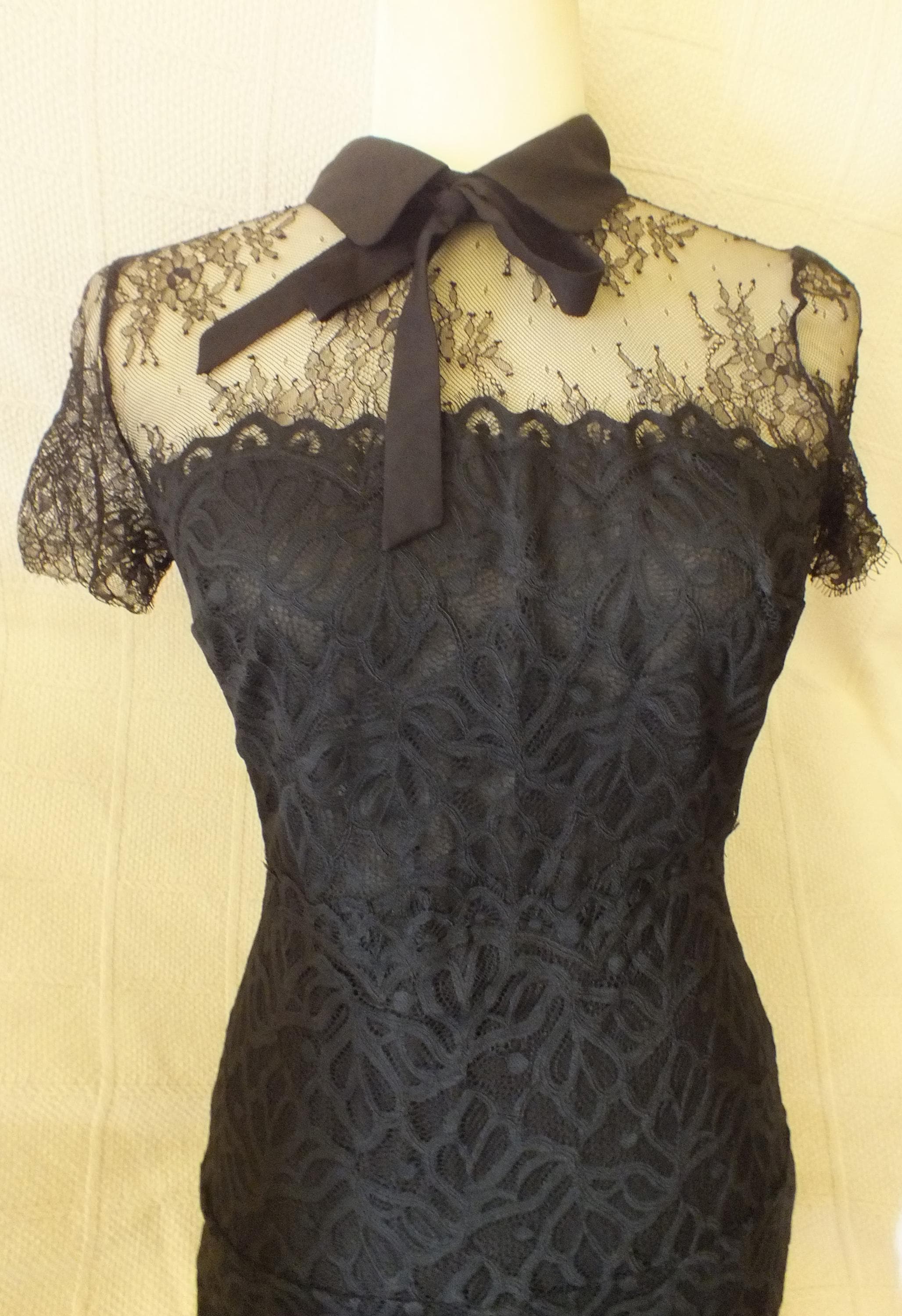 Black Lace Dress With Bow Designer Dress by Sandro Paris