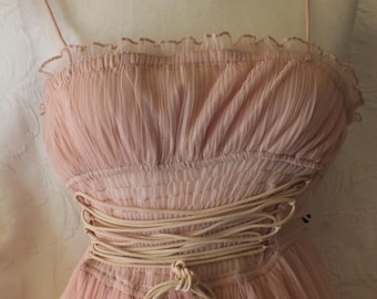 Beautiful Pink Tulle Corset Dress See Through Legs Long Pleated Dress Party Dress Size Small/XS