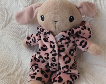 Bunny with Pink Leopard Jumpsuit Plush Soft Animal Toy