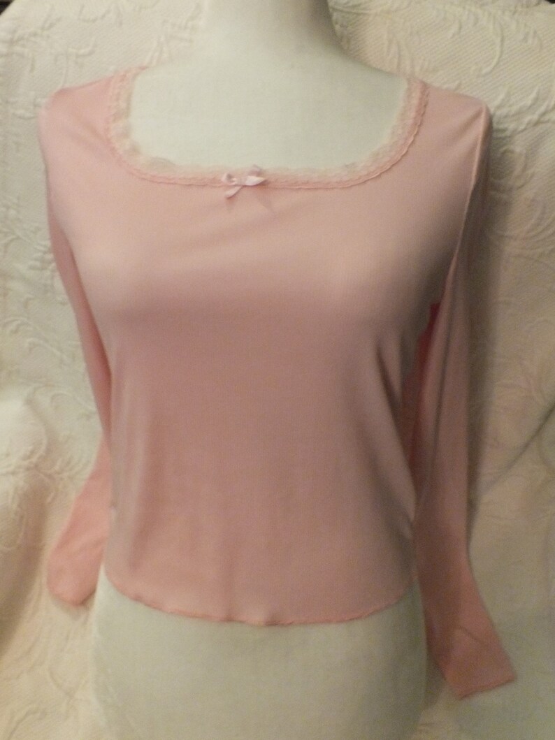 Light Pink Striped Bow Lace Up Long Sleeve Camisole Blouse Top