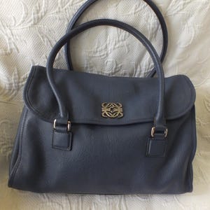 Classic Vintage Loewe Large Blue Leather Handbag/shoulder Bag