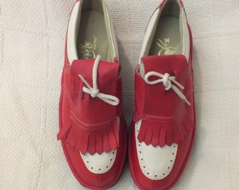 Oxford Red and White Women's Leather Golf Shoes Vintage Style Size 7.5M