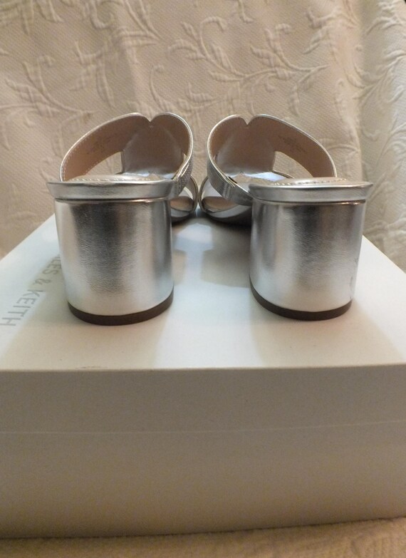 Silver Sandals with Block Heel Open Toe Mules Siz… - image 10