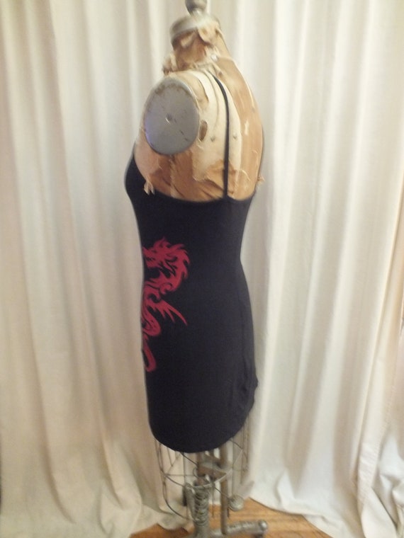 Mini Black Dress with Red Dragon  Sz S/M - image 2