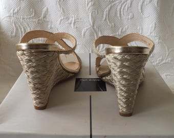 Sandales Compensées L K BENNETT - Dorées Métallisées - Taille US 8 (Femme) - Occasion Très Bon État