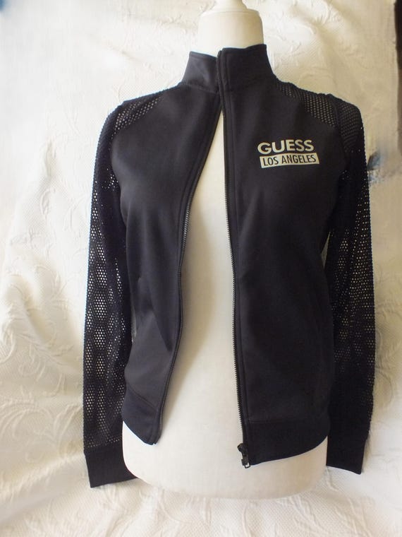 Black Guess Jacket with Fish Net Like Sleeves Siz… - image 1