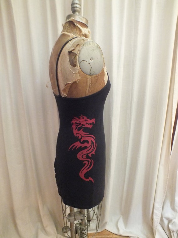 Mini Black Dress with Red Dragon  Sz S/M - image 4