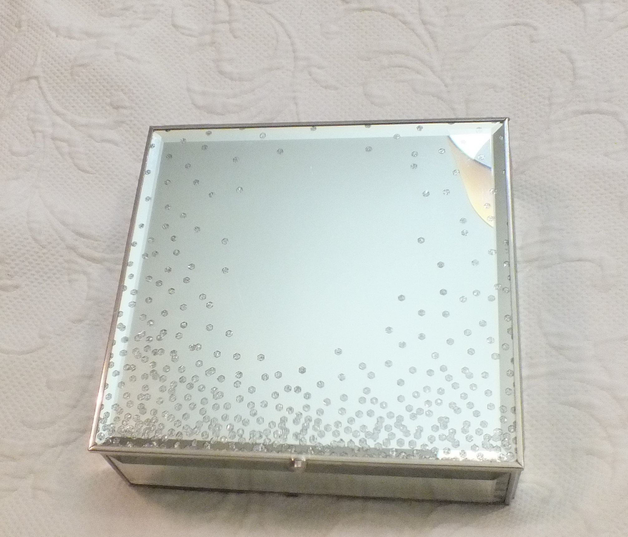 Bedazzled Mirrored Jewelry Box in Silver and Gold Jewelry Storage Glass ...