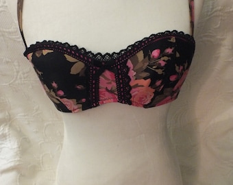 Betsey Johnson Bikini Top in Black and Pink Size Small