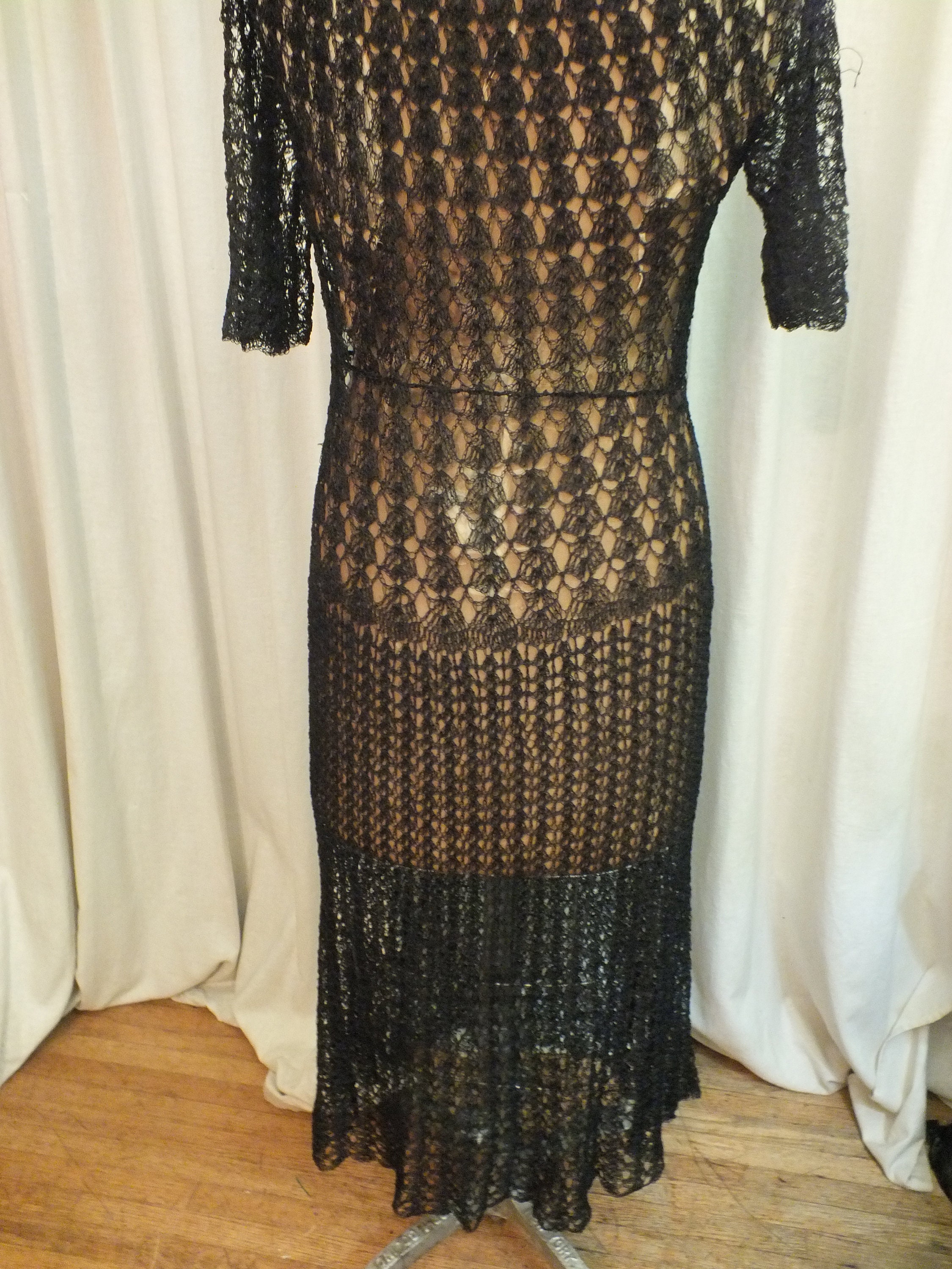 Turn Back Time Long Sleeve Crochet Neckline Dress Animal Print White/Black