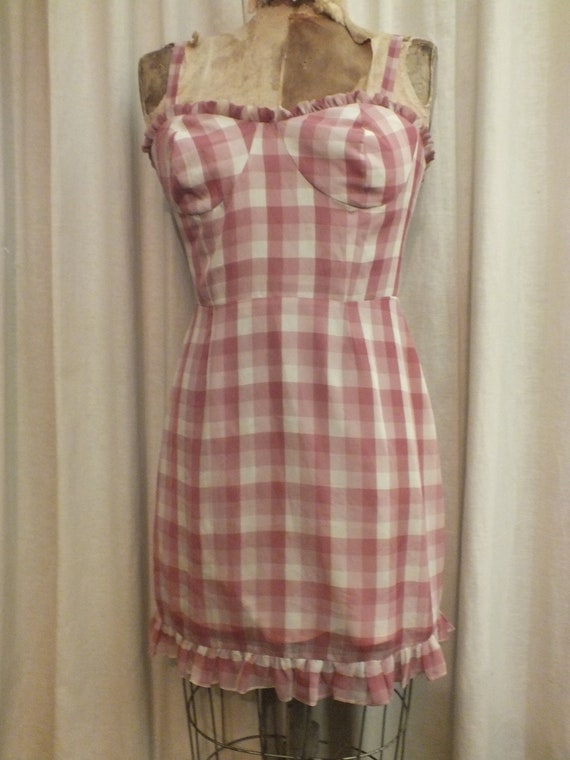 Gingham Pink Bustier Dress Above the Knee Length … - image 2