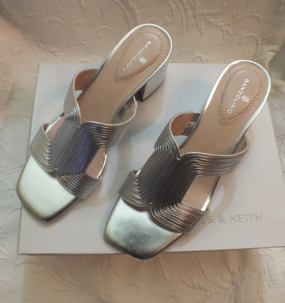 Silver Sandals with Block Heel Open Toe Mules Siz… - image 7