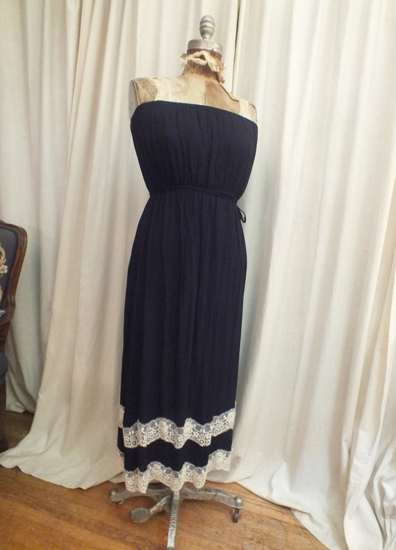 Buy Strapless Black Long Dress With Beautiful White Lace Detail by Ella Moss  Sz XS/S Online in India - Etsy