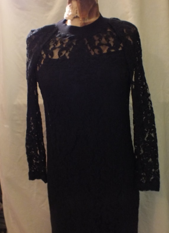 Black Classic Lace Dress With Slit Sleeves by DKNY 