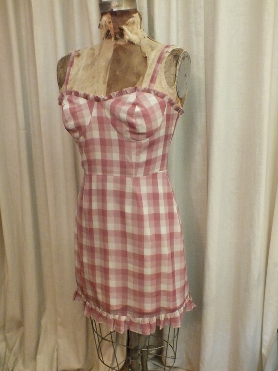 Gingham Pink Bustier Dress Above the Knee Length … - image 10