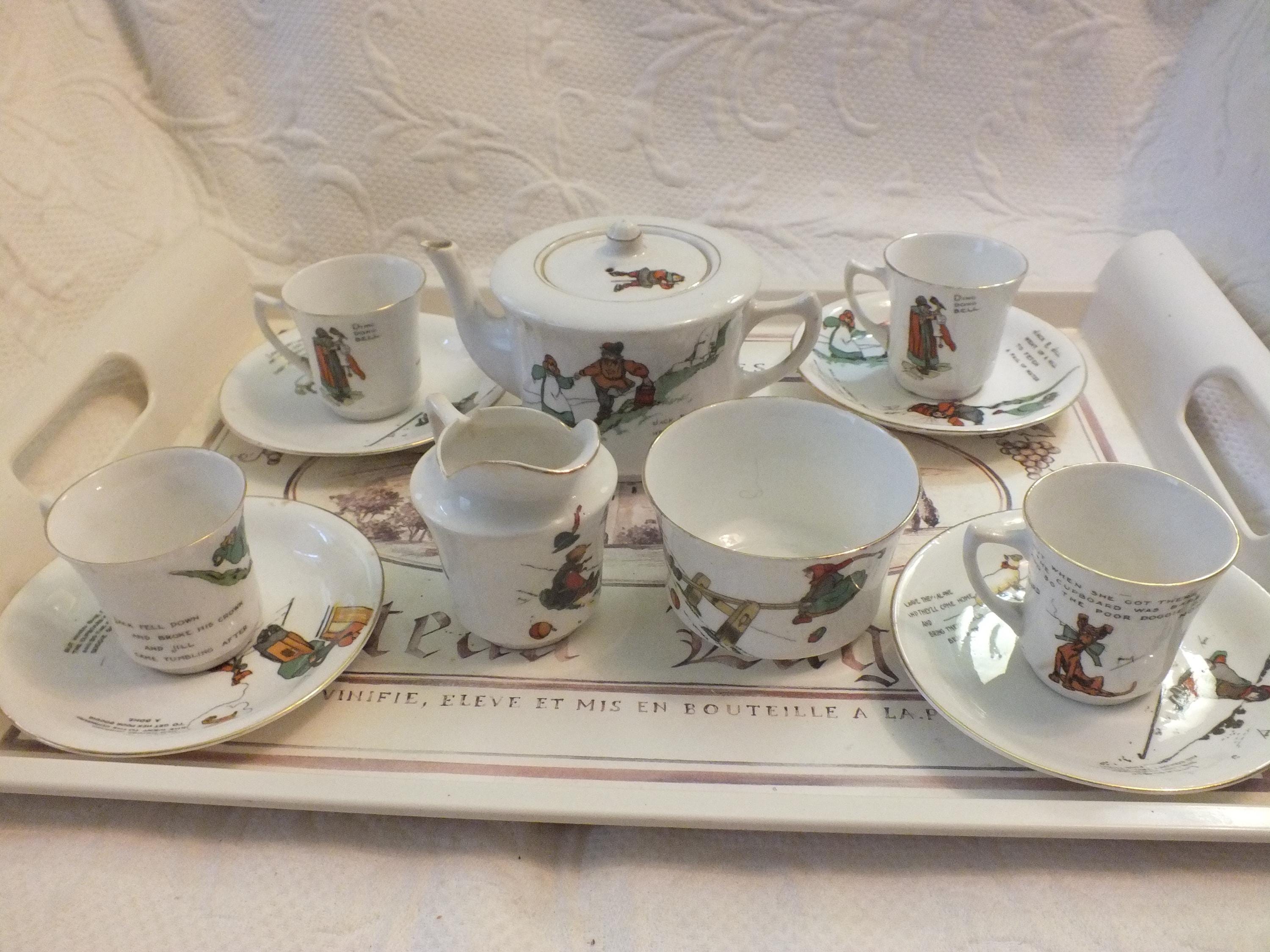 Rare Vintage Children's Tea Set With Nursery Rhymes Jack and Jill
