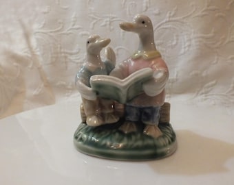 Vintage Goose Duck Dad and Son Reading Book Collectible Figurine