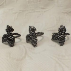Vintage Pewter Grape Napkin Rings Set of Five