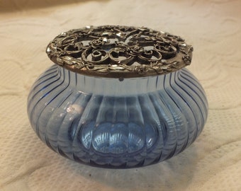 Vintage Glass Potpourri Jar in Blue