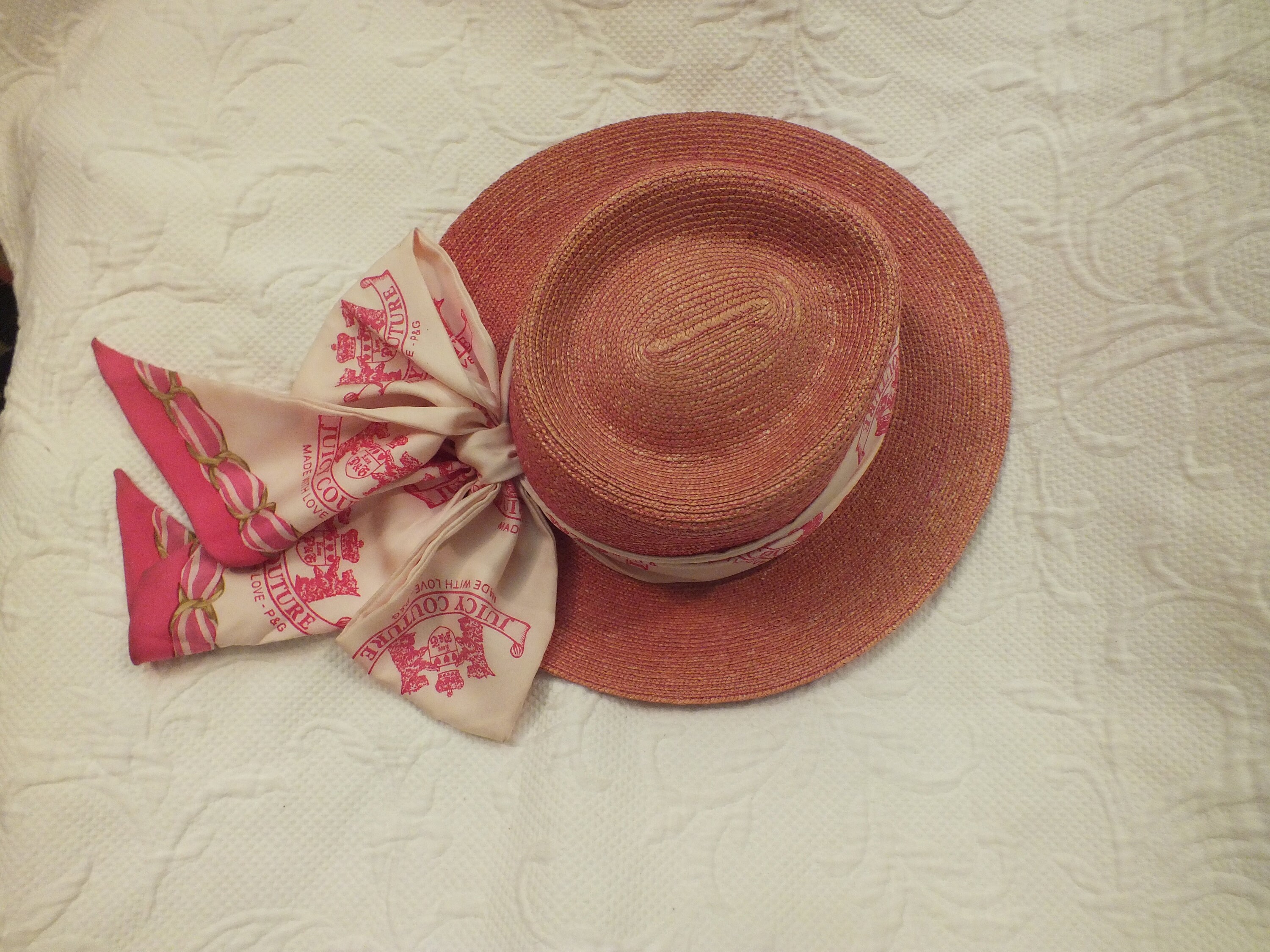 Vintage Juicy Couture Pink Straw Hat With Scarf - Etsy