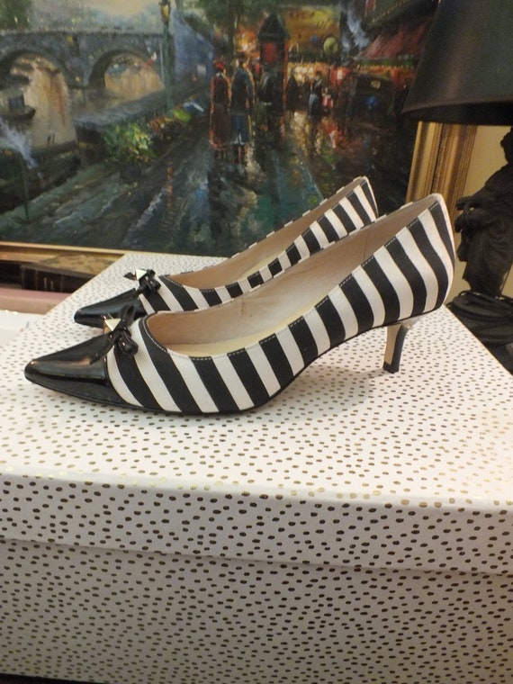 Gorgeous Kate Spade Black and White Striped Shoes With Bow Sz - Etsy