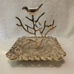 Ring Holder Gold Bird and Branch Jewelry Holder Ring Dish
