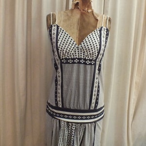 Retro Style Blue White Summer Dress by American Eagle Outfitters Sz L