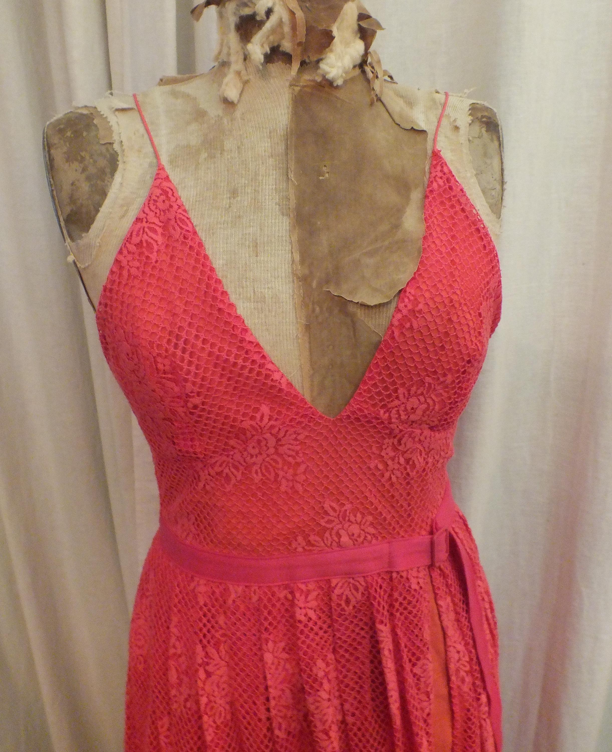 Pink lace spaghetti strap dress clearance