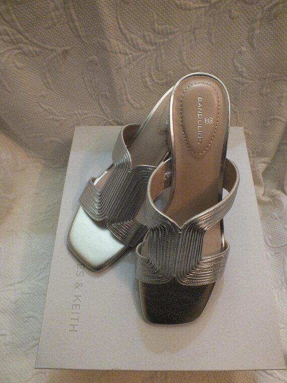 Silver Sandals with Block Heel Open Toe Mules Siz… - image 9