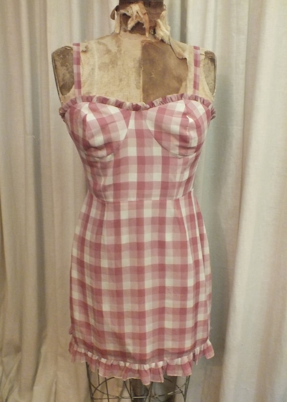 Gingham Pink Bustier Dress Above the Knee Length … - image 6