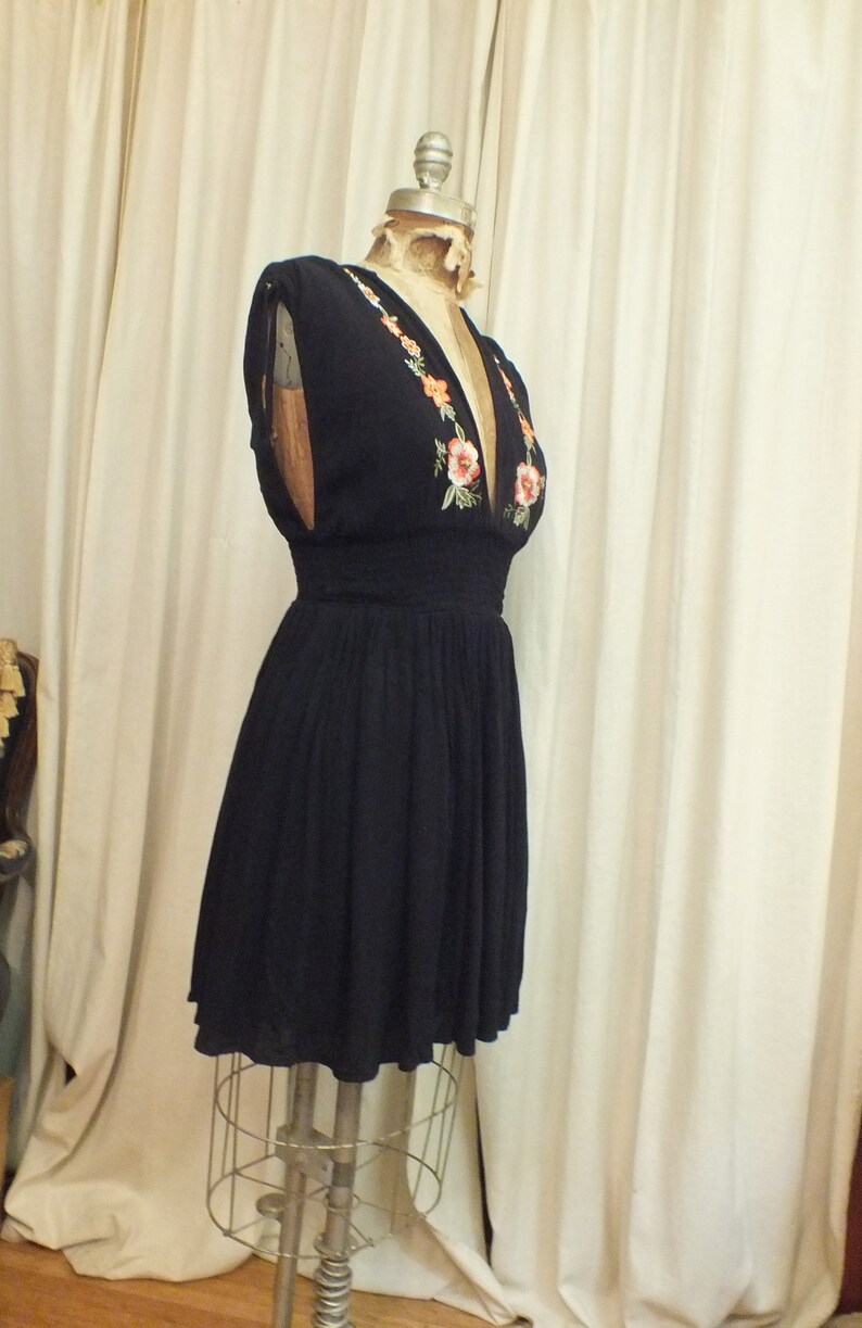 Black hand embroidered short dress