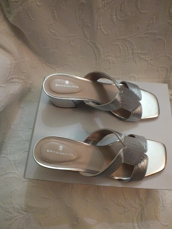 Silver Sandals with Block Heel Open Toe Mules Siz… - image 8